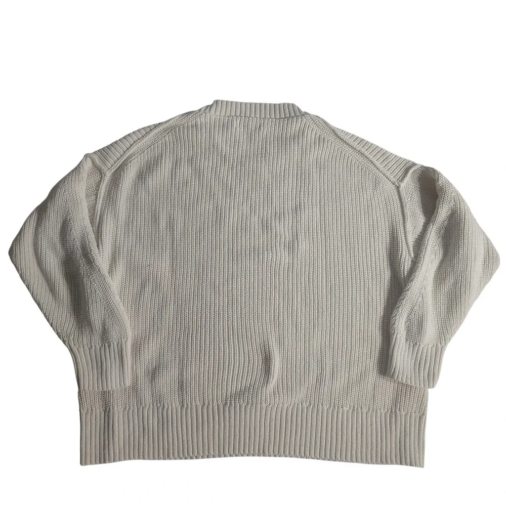 American Eagle Womens Medium Cream‎ Ribbed Knit Crewneck Sweater Drop Shoulder